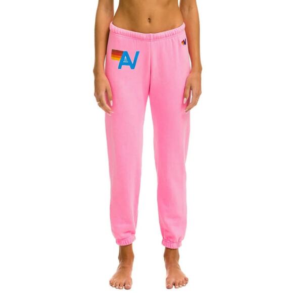 Aviator Nation Sweatpants Womens Small Pink Logo Jogger Fleece Rainbow Cotton - Picture 1 of 13